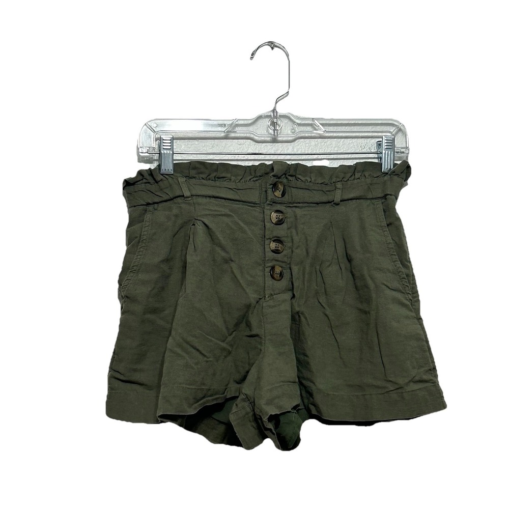 American Eagle Outfitters Green Paperbag High Rise Shorts Stretch Waist Womens M